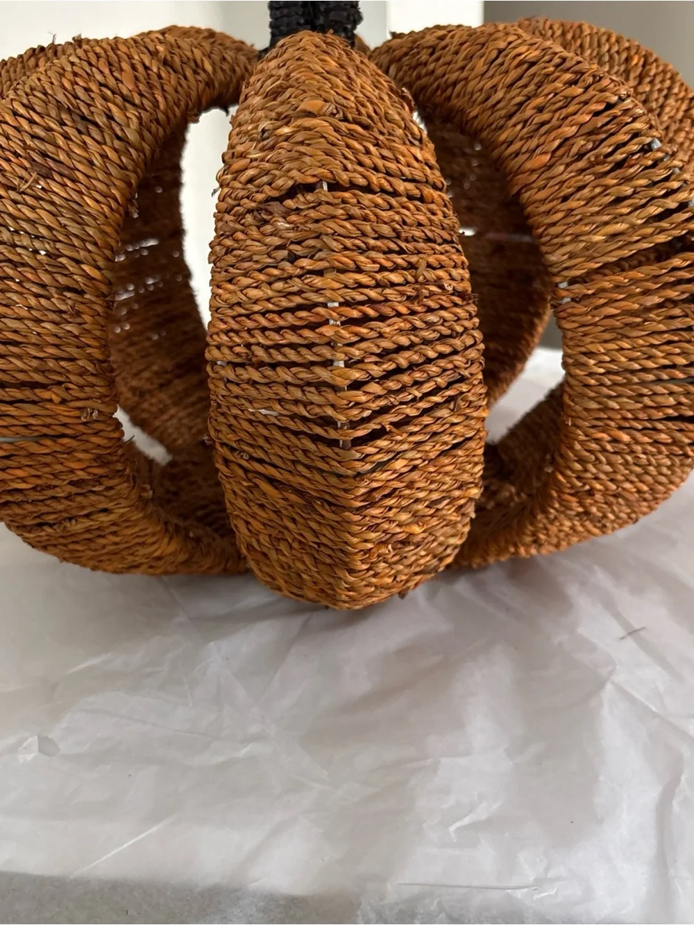 Large Rustic Orange Rope Pumpkin 11” Tall & 15” Wide.   Made In India